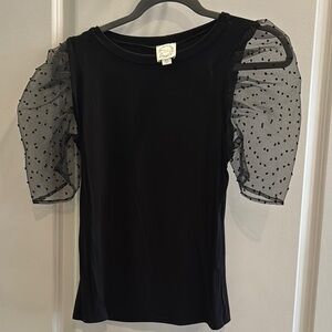 Black Sheer Polka Dot Sleeve Top